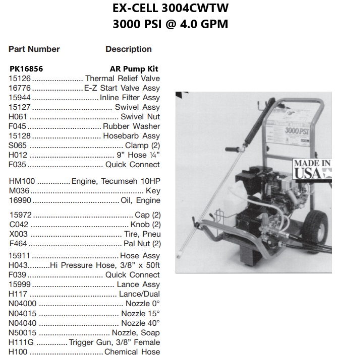 DEVILBISS model 3004CWTW power washer parts